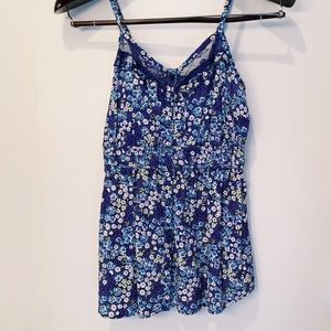 Blue Floral Tank Top Blouse